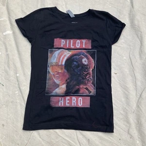 Star Wars Pilot Hero Graphic On GIRLS LARGE (10/12) Black T-Shirt - Picture 1 of 5