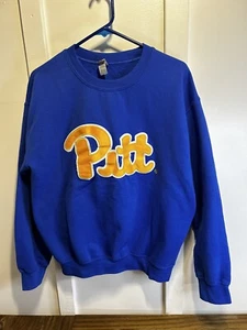 University Of Pittsburgh Stitched Logo Adult Med Blue Crewneck Pitt Sweatshirt - Picture 1 of 6