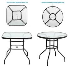 Garden Table Patio Round Tempered Glass Top Dining Table with Umbrella Hole