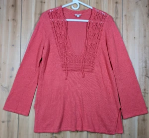 J. Jill Knit Tunic Top Womens Small Coral Pink Lounge Beachy Boho Sheer Linen - Picture 1 of 13