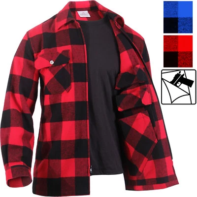 Concealed Carry Flannel Zip Shirt CCW Buffalo Plaid Check Tactical Jacket Top - Image 1 of 4