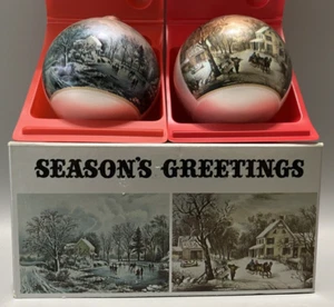 Juego De Colección de Adornos De Vidrio Currier & Ives 1975 Temprano Invierno/Homestead Invierno - Imagen 1 de 8