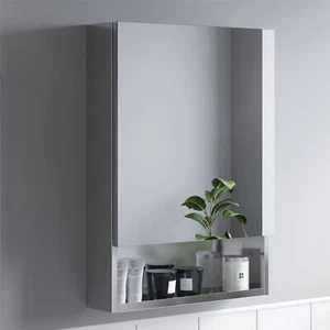 Bathroom Single Door Mirror Stainless Steel Open Shelf Modern Cabinet 500 x 700 - Picture 1 of 12