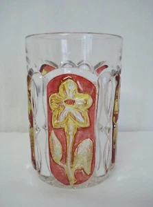 Greensburg Glass Co Florida Sunken Primrose Tumbler Red Yellow Flashed Flower - Imagen 1 de 4