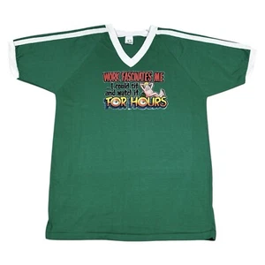 Vintage Roach T Shirt Work Fascinates Me Mens Large V-Neck Green Ringer 80s USA - Picture 1 of 11