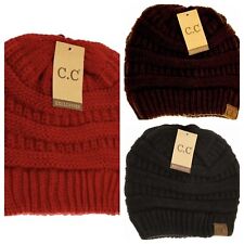 THREE NWT Solid Color CC Beanie New Men’s Knit Slouchy Thick Cap Hat Unisex