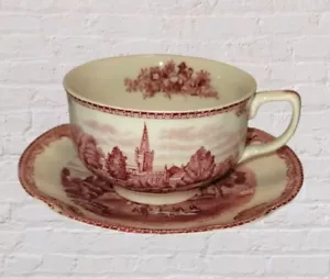 Vtg Johnson Brothers Red Old Britain Castles China Cup & Saucer England Made - Picture 1 of 11