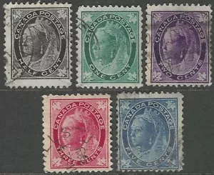 Canada. 1897-98 QV. 5 Used Values to 5c. SG 142etc. - Picture 1 of 1