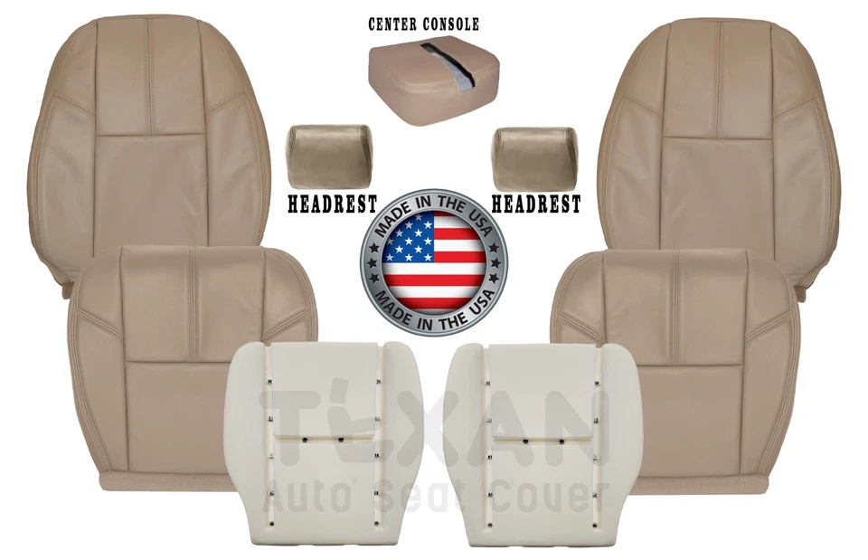 Кожаный желтовато-коричневый чехол на переднее сиденье для GMC Yukon XL Denali SLT SLE/SL 2007-2014 годов выпуска - Изображение 1 из 4