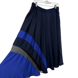 Roamans seidiger Stretch A-Linie Midirock Gr 16W blau asymmetrisch Netzausschnitt - Bild 1 von 7