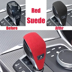 Red Suede Leather Car Gear Shift Knob Cover Trim For BMW G23 X3 Z4 F40 G20 G28 - Picture 1 of 5