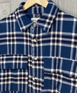 Fear of God Sixth Collection Men’s Blue Plaid Flannel Shirt Size Medium Snaps - Picture 1 of 8