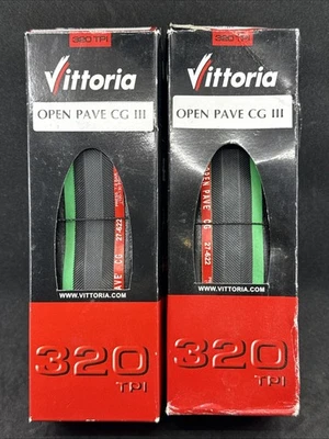 TWO Vittoria Open PAVE CG III 700c 27mm Green Stripe Clincher RARE PARIS-ROUBAIX - Image 1 of 4