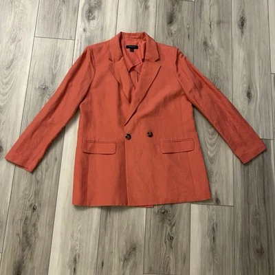 Ann Taylor Women's Salmon Pink Double-Breasted Blazer Linen Blend 10 Petite EUC - Image 1 of 4