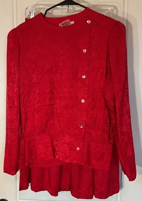 Blusa y Falda Argenti Rojo 2 piezas 100% Seda Pura Fiesta Navidad Traje 12 Foto 1 de 4