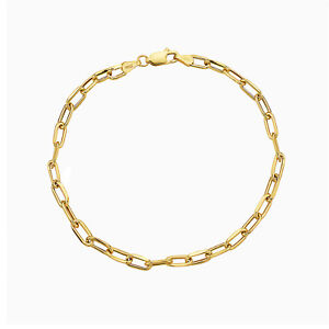 14K Yellow Gold 4MM Paperclip Chain Bracelet For Women's- 7.5" Inch