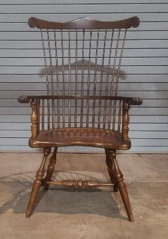Frederick Duckloe FANBACK Windsor Arm Chair Carved Knuckles Carved Mouse Ears Cover