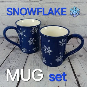 St. Nicholas Square Snowflake Mug PAIR Blue White Christmas 2-piece Set Holiday - Picture 1 of 12