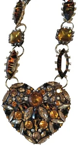 BETSEY JOHNSON BIG HEART Leopard Tone Crystals Jewels Chunky Statement Necklace - Picture 1 of 7