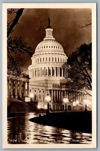 Postcard RPPC c1950s Washington DC U.S. Capitol Building At Night Sawyers Photo - Picture 1 of 2