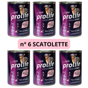PROLIFE UMIDO 6X400GR GRAIN FREE ADULT MAIALE E PATATE MEDIUM/LARGE - Foto 1 di 2