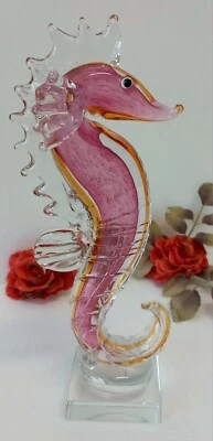 Seepferdchen Glas Figur Glasfigur Skulptur Kristallglas Murano Stil Fisch Deko  - Bild 1 von 4