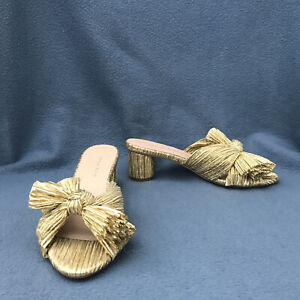 NEW Loeffler Randall Women Pleated Knot Sandals Slides Heels Gold Emilia Size 8