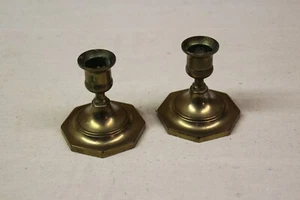 Vintage 1980’s Solid Brass 3” Tall 3 1/4” Diam. Candlesticks Set Of 2 Baldwin? - Picture 1 of 9