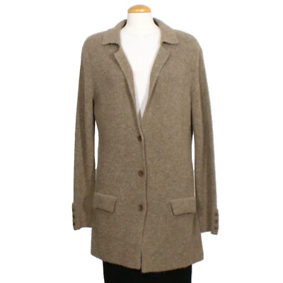 EILEEN FISHER Almond Brown Undyed Alpaca Rib Long Knit Sweater Jacket - Изображение 1 из 3