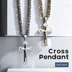Cross Necklace for Men Gold Plated Stainless Steel 18"-30" Byzantine Box Chain