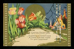 Ostergrüße Postkarte Blumen Goldrand Vintage  - Bild 1 von 2