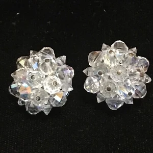 Vintage Silver Tone Faceted CRYSTAL Bead Cluster Clip on Earrings 1" - Picture 1 of 6