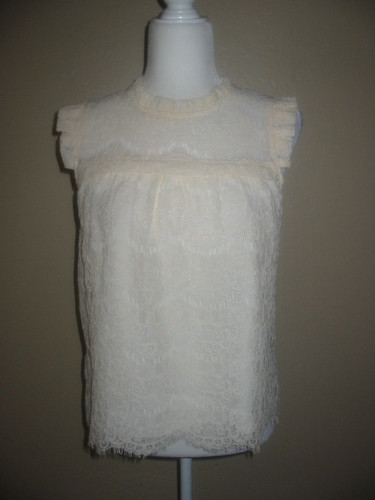 OFF WHITE Top Monteau Off in pizzo bianco avorio finto collo manica corta taglia media M nuovo con etichette