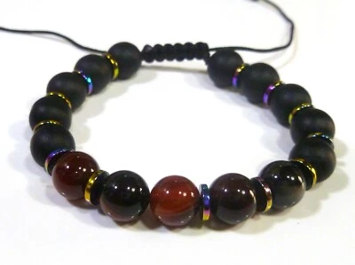 ONYX MIT ACHAT HANDGEFERTIGTES GEFLOCHTEN VERSTELLBAR ARMBAND - Bild 1 von 3