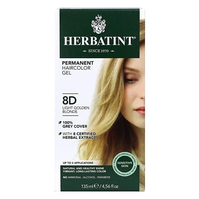 Gel de color de cabello herbal permanente Herbatint 8D rubio dorado claro 4,56 onzas Foto 1 de 4