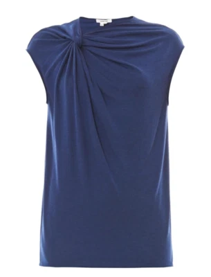 HELMUT LANG Twist Front Blue Jersey Cap Sleeved Top. Size Medium, New With Tags - Image 1 of 4