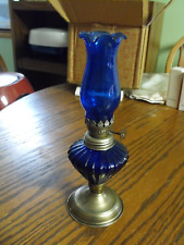 Vintage Cobalt Blue Oil Lamp Made In Hong Kong Never Used 9 3/4" Tall RuffledTop