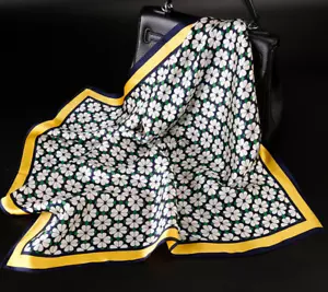 Bufanda cuadrada pequeña 100 % seda 20" para mujer pañuelo envolvente floral amarillo azul MY160 - Imagen 1 de 3