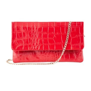 Femmes Cuir Rouge Pochette Sac Bandoulière Crocodile Imprimé Cuir de Vache Sac - Picture 1 of 3