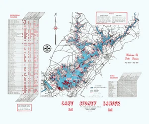 1970 Map of Lake Sidney Lanier Georgia - Picture 1 of 4