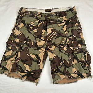 Vintage American Eagle Cargo Shorts Mens 36 Green Camo Camouflage Frayed 90s Y2K - Picture 1 of 13