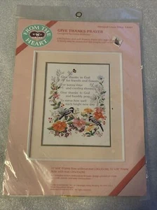 Vintage 1987 Dimensions From The Heart Cross Stitch Kit 53007 Give Thanks Prayer - Picture 1 of 3