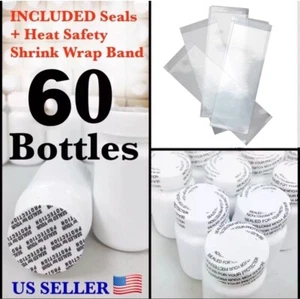 WHOLESALE 60x Empty White Pill Bottles Tablet Capsule Container/Jar/60ML/cc Seal - Picture 1 of 5