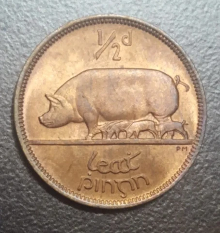 1966 IRELAND 1/2 PENNY KM 10 SOW & PIGLETS VINTAGE OLD IRISH COPPER XF COIN Cover
