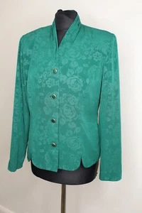 Vintage Leslie Fay dresses green flower blouse women size 6 padded shoulders 80s - Picture 1 of 16