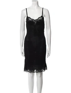 John Galliano Vintage Pre Fall 1998 Black Crochet Knit Slip Dress Lace Trim M - Picture 1 of 9