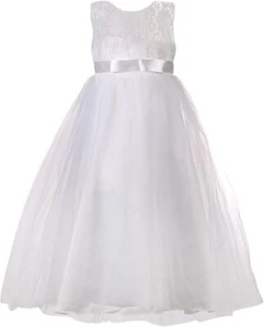Girls Flower Vintage Lace Princess Long Dress for Kids Tulle Pageant Formal - Picture 1 of 5
