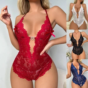 Women Sexy Lace Lingerie Crotchless Babydoll BodysuitNightwear Erotic Underwear^ - Picture 1 of 18