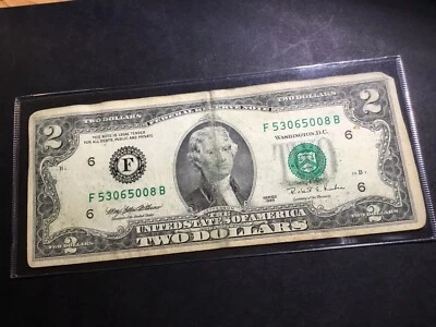 1995 $2 Dollar US Federal Reserve Banknote FB Block 8Br - Image 1 of 2