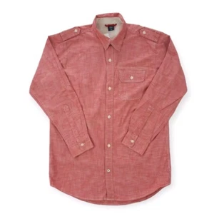 Gap Kids Shirt Boys XXL 14 16 Red Chambray Long Sleeve Button Utility Epaulet - Picture 1 of 15